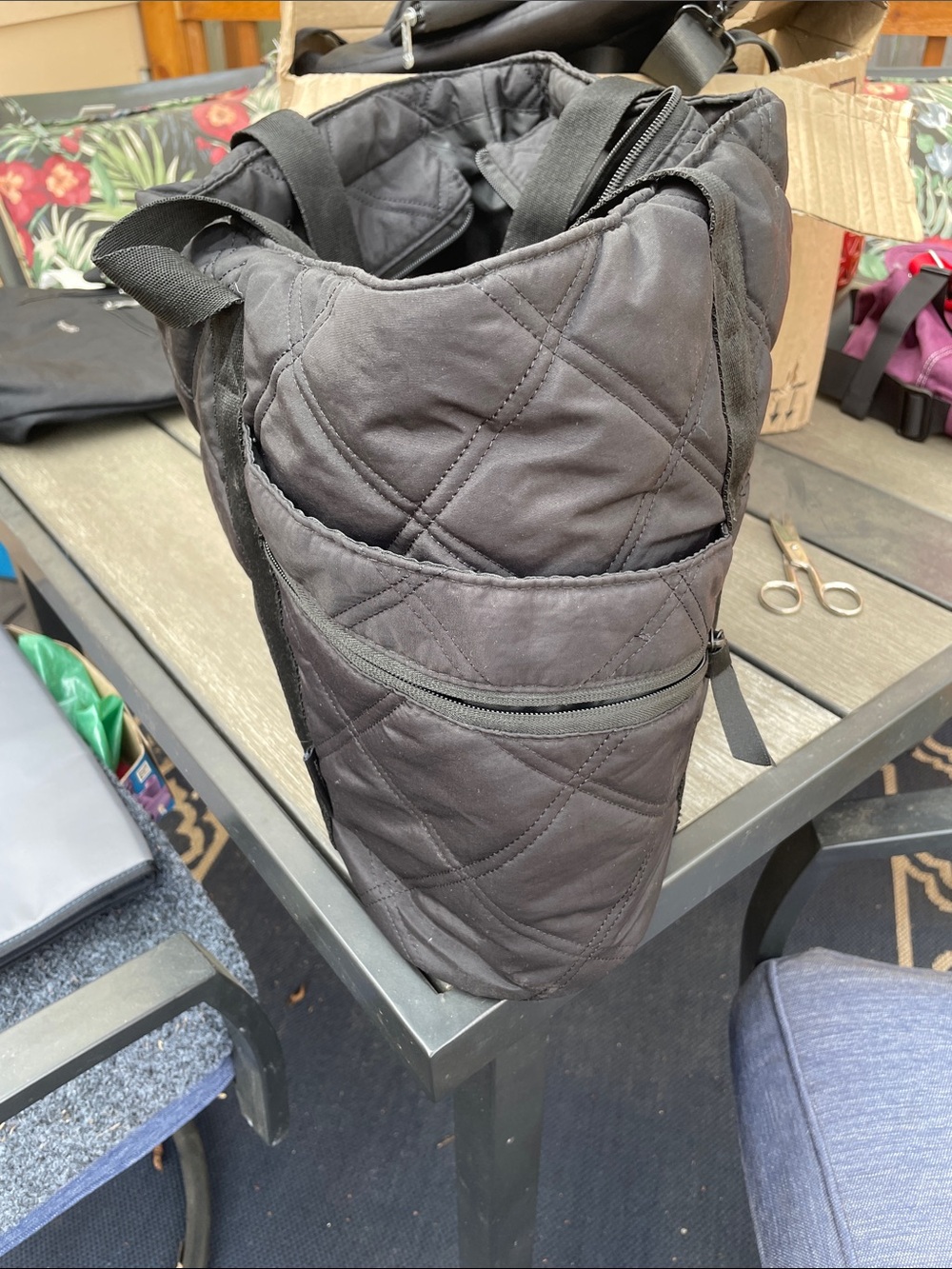 Black Quilted Tote Bag with Long Shoulder Straps - Picture 4 of 7